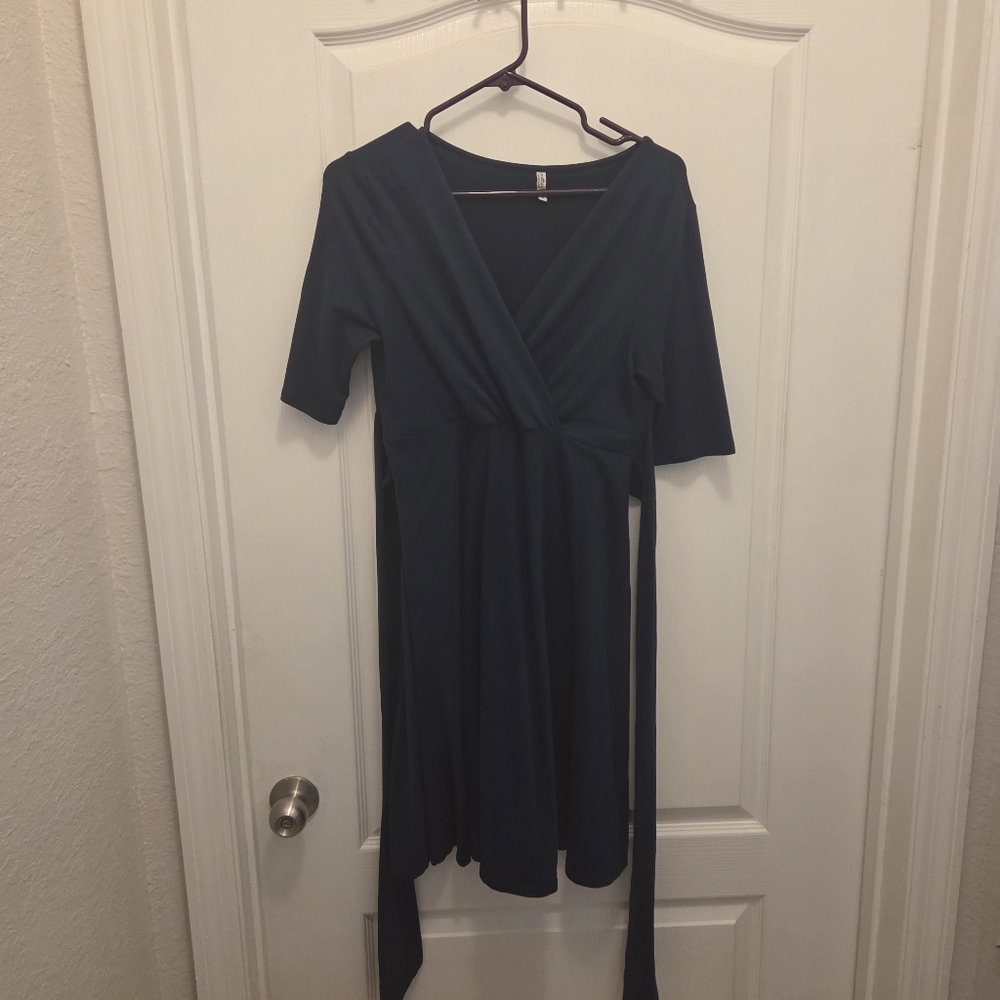 MOTHER BEE maternity women's size M Medium midi dress top faux wrap v neck tie